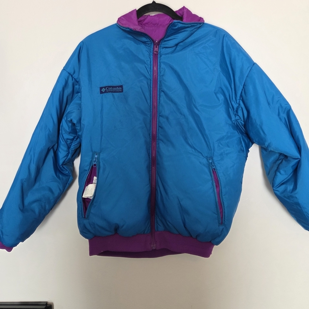 Columbia Ski Coat Womens Large Blue and Purple Revsible Insulated Coat